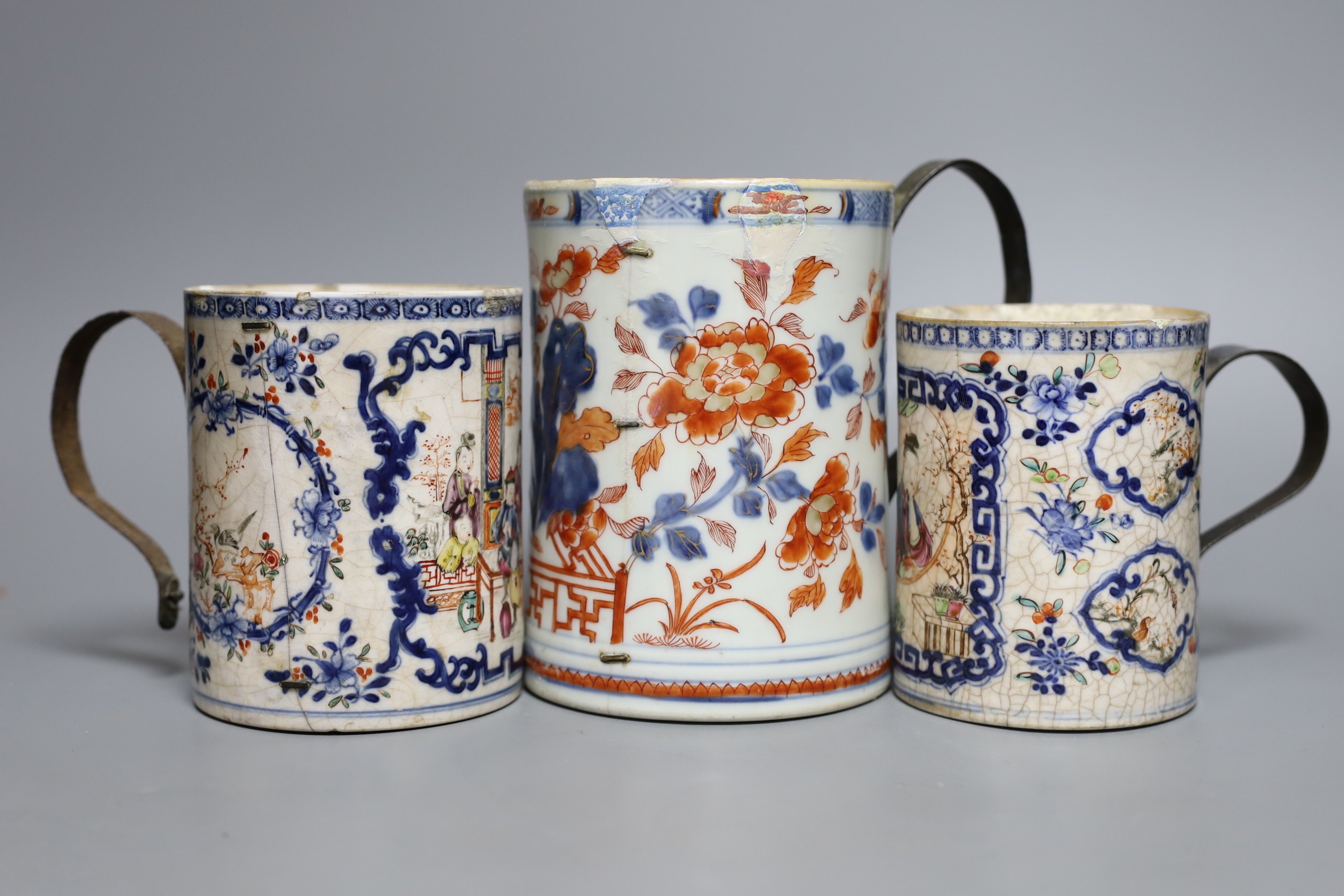 Seven various Chinese tankards, mostly export, 18th century and later (a.f)